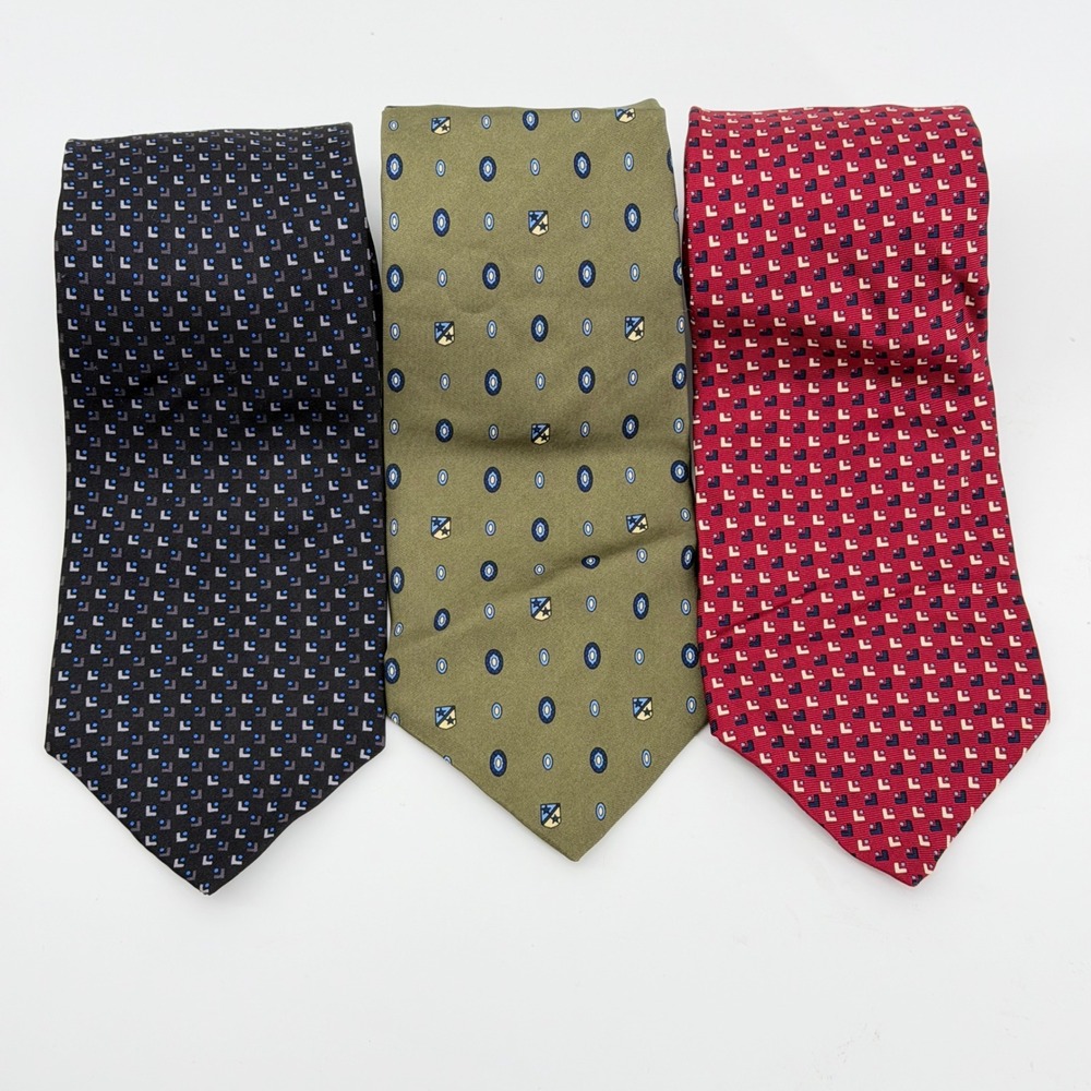 Lot of 3 Tommy Hilfiger Mens Silk Ties Geometric Crest Red Green Black Italy